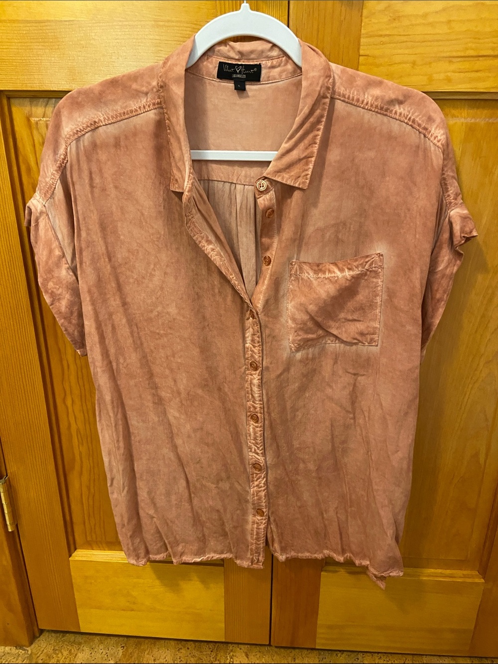 Velvet Heart Washed Terra Cotta Button-Front Short Sleeve Shirt